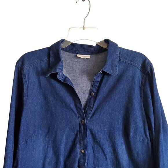 J Jill Denim Jean Dress Western Farmhouse Pockets and Roll Tab Sleeves Medium - Picture 4 of 15